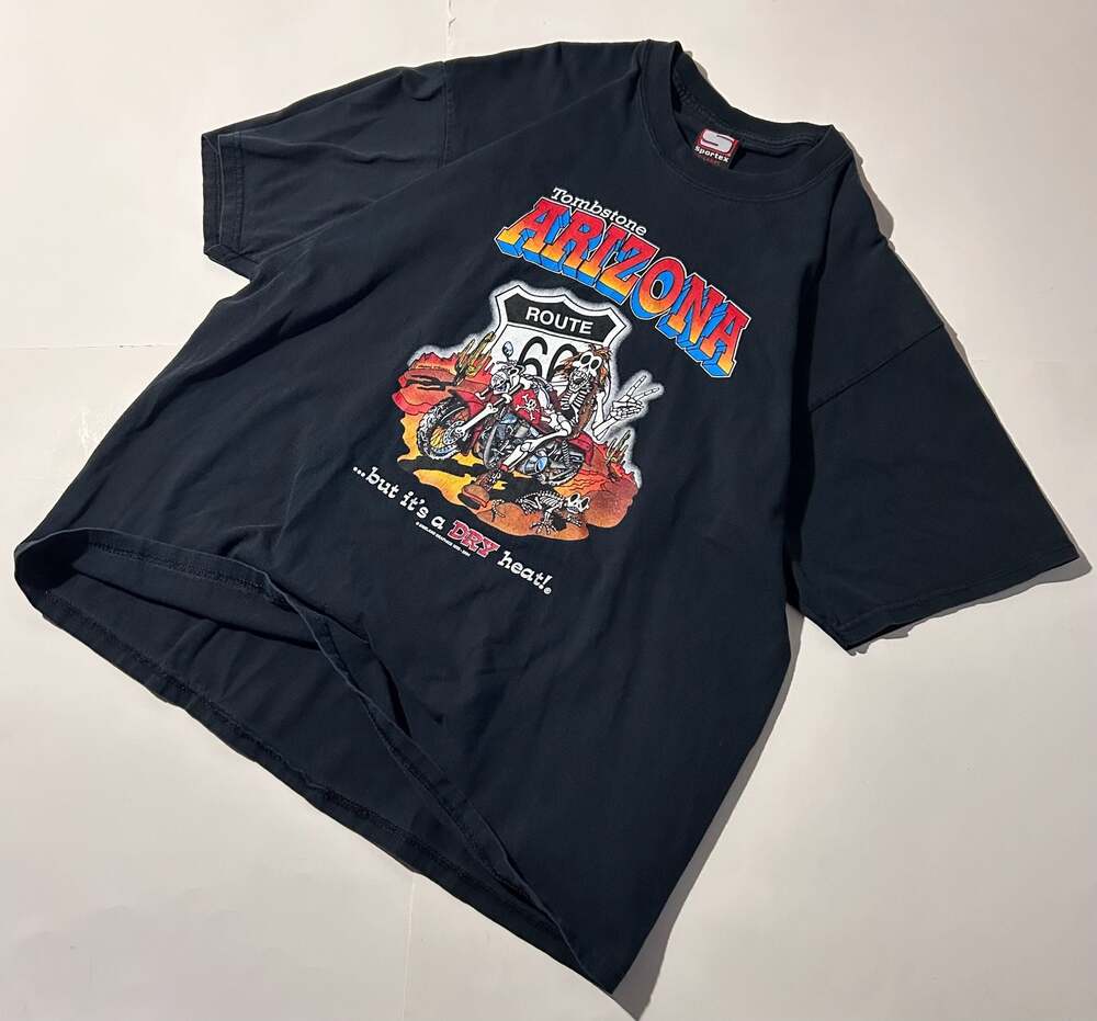 Vintage Sportex Tombstone Arizona Route 66 Skeleton Biker Graphic T-Shirt